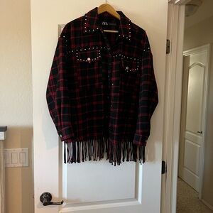 Zara Black and Red Checkered Jacket